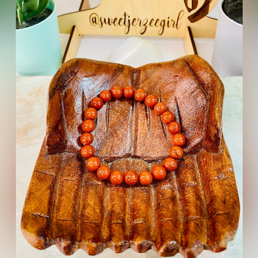 Natural Red Jasper Stone of Endurance Bracelet Round Gemstone Beads
